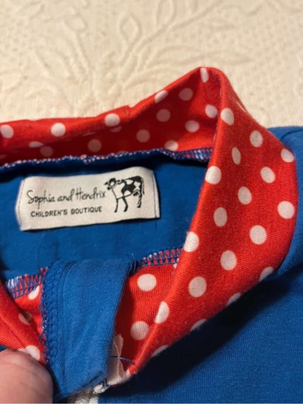 Blue Long-Sleeve Girls Tunic with Red Polka-Dot Trim - Picture 3 of 4